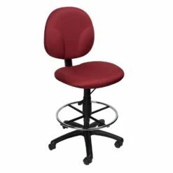 Armless Drafting Stool With Burgundy Crepe Fabric Upholstery By Boss Office Products - Madison Seating