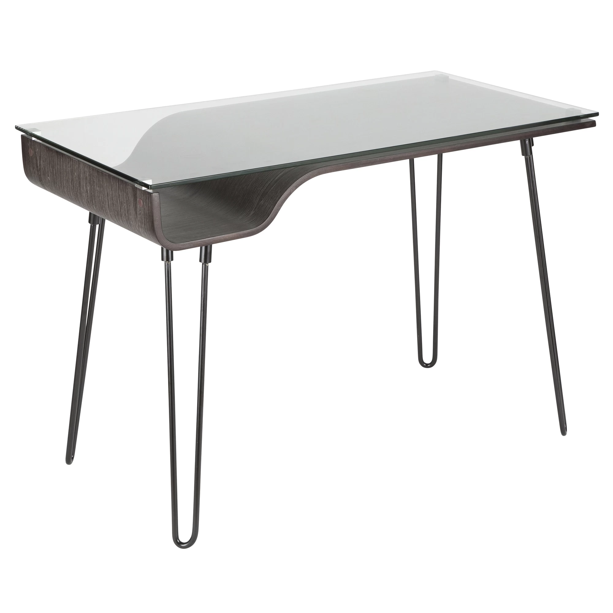 Avery Mid-Century Modern Desk In Dark Grey Wood, Clear Glass, And Black Metal By LumiSource - Madison Seating 3 Avery Mid-Century Modern Desk In Dark Grey Wood, Clear Glass, And Black Metal By LumiSource - Madison Seating