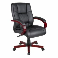 Back Executive Office Chair With Mahogany Finish By Boss Office Products - Madison Seating
