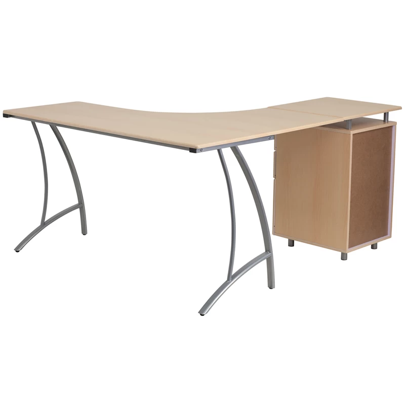 Beech Laminate L-Shape Desk With Three Drawer Pedestal - By Flash Furniture - Madison Seating 4 Beech Laminate L-Shape Desk With Three Drawer Pedestal - By Flash Furniture - Madison Seating - Image 2