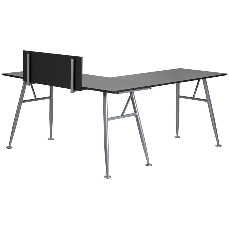 Black Laminate L-Shape Computer Desk With Silver Frame Finish - By Flash Furniture - Madison Seating 4 Black Laminate L-Shape Computer Desk With Silver Frame Finish - By Flash Furniture - Madison Seating - Image 2