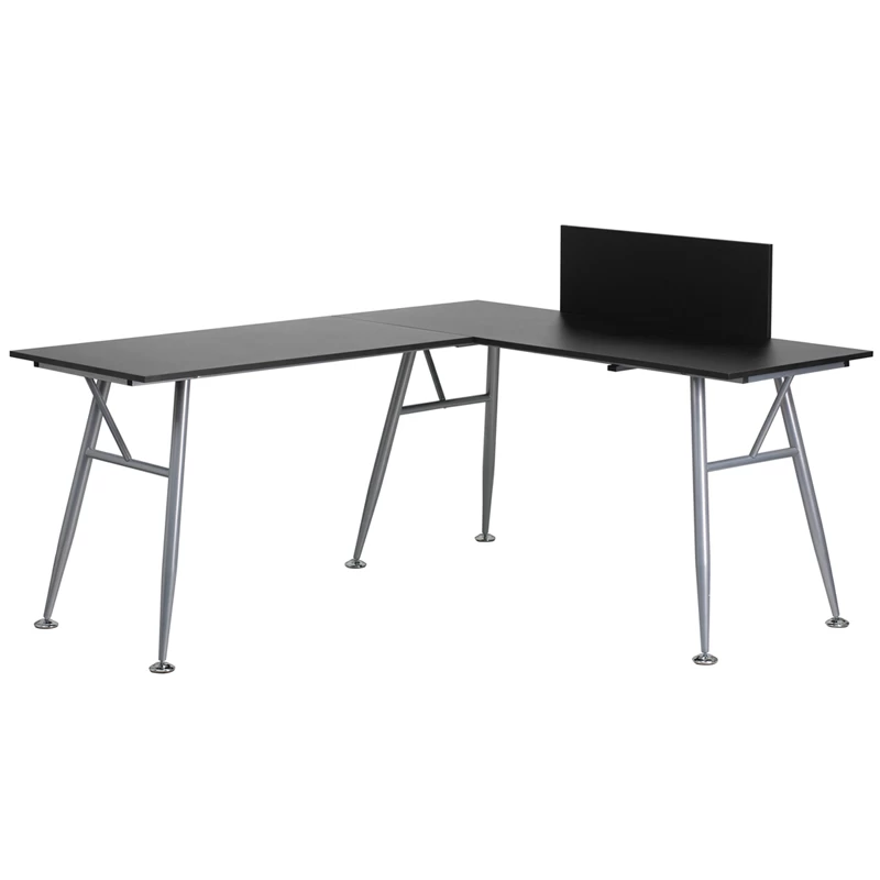 Black Laminate L-Shape Computer Desk With Silver Frame Finish - By Flash Furniture - Madison Seating 3 Black Laminate L-Shape Computer Desk With Silver Frame Finish - By Flash Furniture - Madison Seating
