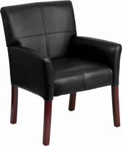 Black Leather Executive Side Reception Chair With Mahogany Legs - By Flash Furniture - Madison Seating