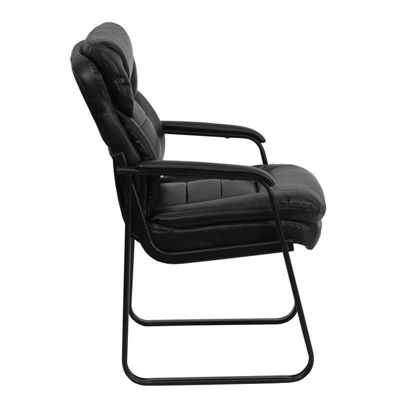Black Leather Executive Side Reception Chair With Sled Base - By Flash Furniture - Madison Seating 4 Black Leather Executive Side Reception Chair With Sled Base - By Flash Furniture - Madison Seating - Image 2