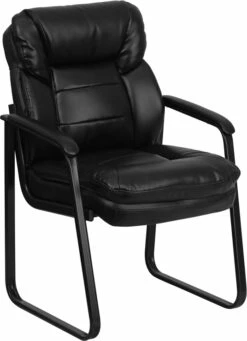 Black Leather Executive Side Reception Chair With Sled Base - By Flash Furniture - Madison Seating