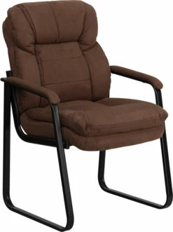 Brown Microfiber Executive Side Reception Chair With Sled Base - By Flash Furniture - Madison Seating