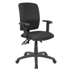 Budget Task Chair With Adjustable Arms With Black Crepe Fabric Upholstery By Boss Office Products - Madison Seating