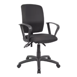 Budget Task Chair With Loop Arms With Black Crepe Fabric Upholstery By Boss Office Products - Madison Seating