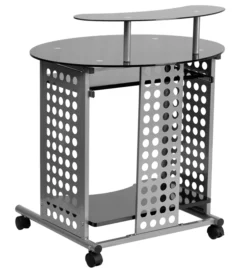 Cassini Mobile Computer Desk With Black Glass Top - By Flash Furniture - Madison Seating -furniture Shop Cassini Mobile Computer Desk with Black Glass Top by Flash Furniture 1