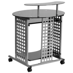 Cassini Mobile Computer Desk With Black Glass Top - By Flash Furniture - Madison Seating -furniture Shop Cassini Mobile Computer Desk with Black Glass Top by Flash Furniture 2