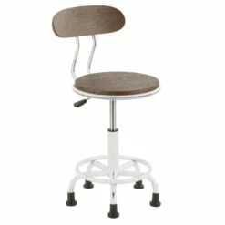 Dakota Industrial Task Chair In Vintage White Metal And Espresso Wood By LumiSource - Madison Seating