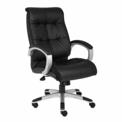 Double Plush Executive Office Chair With Black LeatherPlus Upholstery With Silver Finish By Boss Office Products - Madison Seating