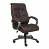 Double Plush Executive Office Chair With Bomber Brown LeatherPlus Upholstery With Pewter Finish By Boss Office Products - Madison Seating -furniture Shop Double Plush Executive Office Chair with Bomber Brown LeatherPlus Upholstery with Pewter Finish by Boss Office Products