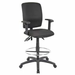 Drafting Stool With Adjustable Arms With Black Crepe Fabric Upholstery By Boss Office Products - Madison Seating