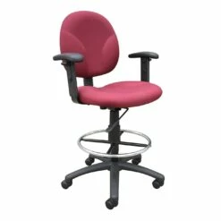 Drafting Stool With Adjustable Arms With Burgundy Crepe Fabric Upholstery By Boss Office Products - Madison Seating