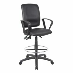 Drafting Stool With Loop Arms With Black CaressoftPlus Upholstery By Boss Office Products - Madison Seating