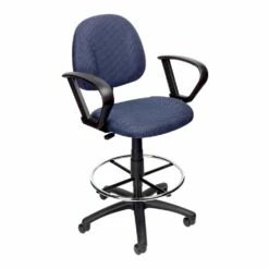 Drafting Stool With Loop Arms With Blue Crepe Fabric Upholstery By Boss Office Products - Madison Seating
