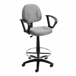 Drafting Stool With Loop Arms With Gray Crepe Fabric Upholstery By Boss Office Products - Madison Seating