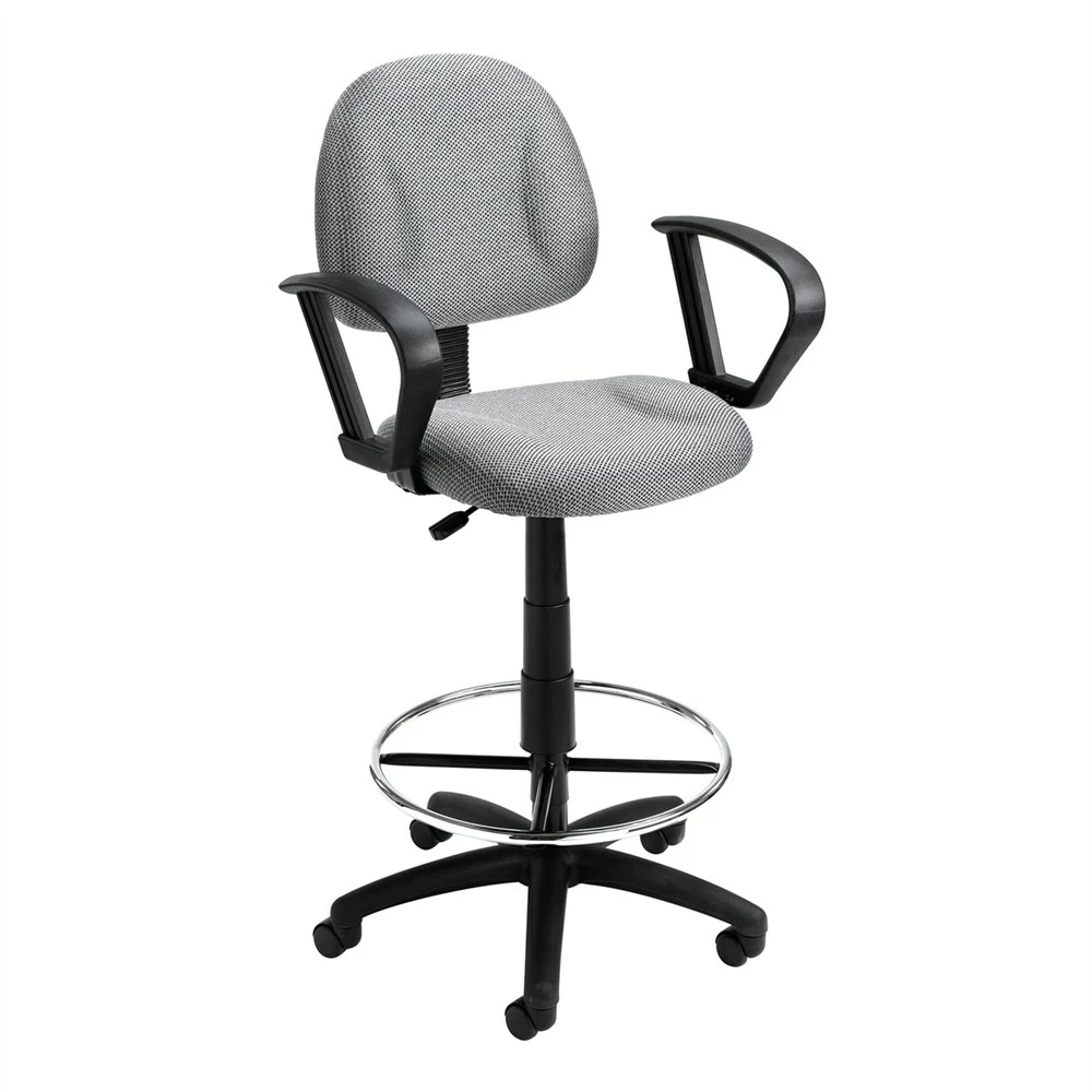 Drafting Stool With Loop Arms With Gray Crepe Fabric Upholstery By Boss Office Products - Madison Seating 3 Drafting Stool With Loop Arms With Gray Crepe Fabric Upholstery By Boss Office Products - Madison Seating