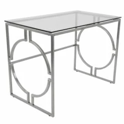 Dynasty Contemporary Desk In Stainless Steel With Clear Glass By Lumisource - Madison Seating