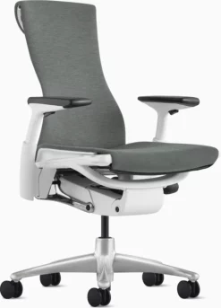 Embody Chair With White Titanium Frame In Feather Grey Fabric By Herman Miller - New/Open Box - Madison Seating