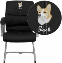 Embroidered Black Leather Executive Side Reception Chair With Silver Sled Base - By Flash Furniture - Madison Seating