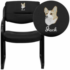 Embroidered Black Leather Executive Side Reception Chair With Sled Base - By Flash Furniture - Madison Seating