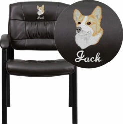 Embroidered Brown Leather Executive Side Reception Chair With Black Frame Finish - By Flash Furniture - Madison Seating