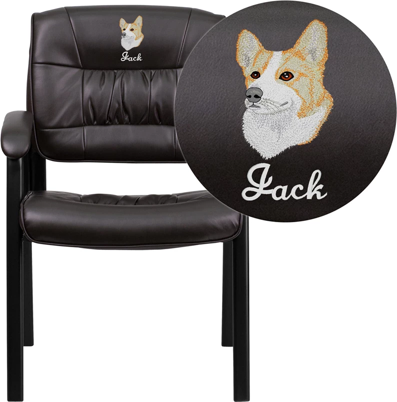Embroidered Brown Leather Executive Side Reception Chair With Black Frame Finish - By Flash Furniture - Madison Seating 3 Embroidered Brown Leather Executive Side Reception Chair With Black Frame Finish - By Flash Furniture - Madison Seating