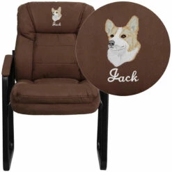 Embroidered Brown Microfiber Executive Side Reception Chair With Sled Base - By Flash Furniture - Madison Seating