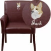 Embroidered Burgundy Leather Executive Side Reception Chair With Mahogany Legs - By Flash Furniture - Madison Seating