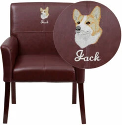 Embroidered Burgundy Leather Executive Side Reception Chair With Mahogany Legs - By Flash Furniture - Madison Seating
