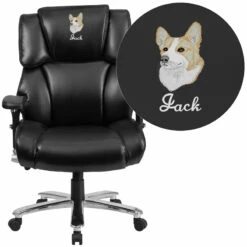 Embroidered HERCULES Series 24/7 Intensive Use Big & Tall 400 Lb. Rated Black Leather Executive Swivel Chair With Lumbar Knob - By Flash Furniture - Madison Seating