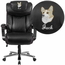 Embroidered HERCULES Series Big & Tall 500 Lb. Rated Black Leather Executive Swivel Chair With Height Adjustable Headrest - By Flash Furniture - Madison Seating