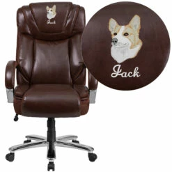 Embroidered HERCULES Series Big & Tall 500 Lb. Rated Brown Leather Executive Swivel Chair With Extra Wide Seat - By Flash Furniture - Madison Seating