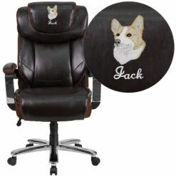 Embroidered HERCULES Series Big & Tall 500 Lb. Rated Brown Leather Executive Swivel Chair With Height Adjustable Headrest - By Flash Furniture - Madison Seating