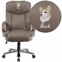 Embroidered HERCULES Series Big & Tall 500 Lb. Rated Taupe Leather Executive Swivel Chair With Extra Wide Seat - By Flash Furniture - Madison Seating