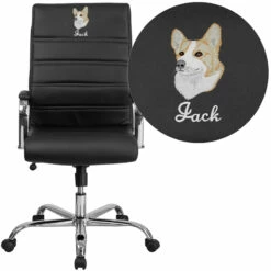 Embroidered High Back Black Leather Executive Swivel Chair With Chrome Base And Arms - By Flash Furniture - Madison Seating