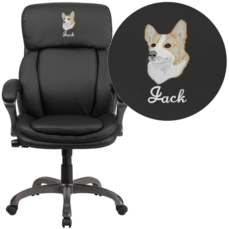 Embroidered High Back Black Leather Executive Swivel Chair With Lumbar Support Knob With Arms - By Flash Furniture - Madison Seating 3 Embroidered High Back Black Leather Executive Swivel Chair With Lumbar Support Knob With Arms - By Flash Furniture - Madison Seating