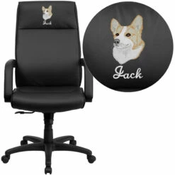Embroidered High Back Black Leather Executive Swivel Chair With Memory Foam Padding With Arms - By Flash Furniture - Madison Seating