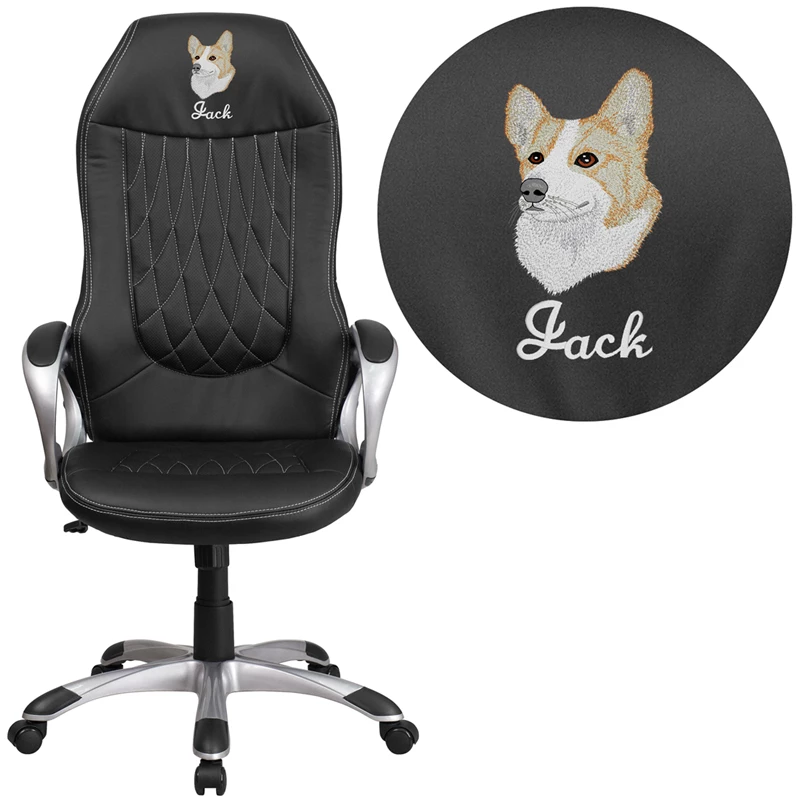 Embroidered High Back Black Vinyl Executive Swivel Chair With Arms - By Flash Furniture - Madison Seating 3 Embroidered High Back Black Vinyl Executive Swivel Chair With Arms - By Flash Furniture - Madison Seating