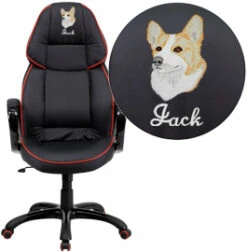 Embroidered High Back Black Vinyl Executive Swivel Chair With Red Piping And Arms - By Flash Furniture - Madison Seating