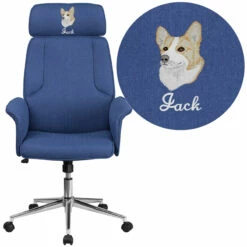 Embroidered High Back Blue Fabric Executive Swivel Chair With Chrome Base And Fully Upholstered Arms - By Flash Furniture - Madison Seating
