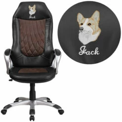 Embroidered High Back Brown Fabric And Black Vinyl Executive Swivel Chair With Arms - By Flash Furniture - Madison Seating
