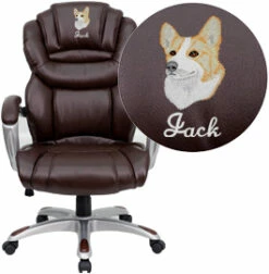 Embroidered High Back Brown Leather Executive Swivel Chair With Arms - By Flash Furniture - Madison Seating