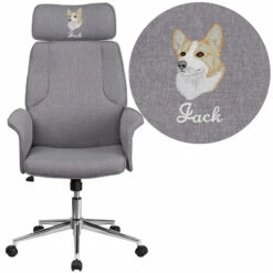 Embroidered High Back Gray Fabric Executive Swivel Chair With Chrome Base And Fully Upholstered Arms - By Flash Furniture - Madison Seating