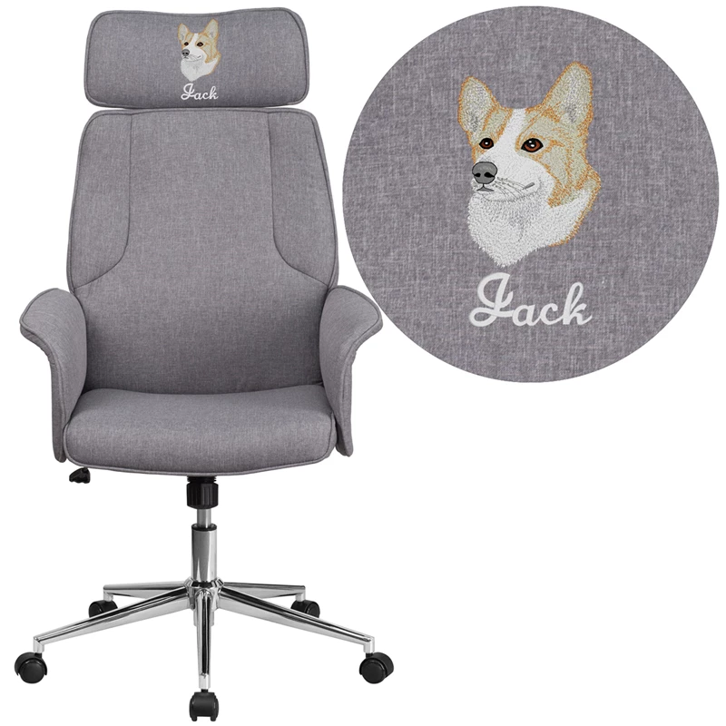 Embroidered High Back Gray Fabric Executive Swivel Chair With Chrome Base And Fully Upholstered Arms - By Flash Furniture - Madison Seating 3 Embroidered High Back Gray Fabric Executive Swivel Chair With Chrome Base And Fully Upholstered Arms - By Flash Furniture - Madison Seating