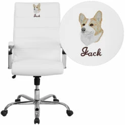 Embroidered High Back White Leather Executive Swivel Chair With Chrome Base And Arms - By Flash Furniture - Madison Seating
