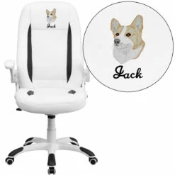 Embroidered High Back White Leather Executive Swivel Chair With Flip-Up Arms - By Flash Furniture - Madison Seating
