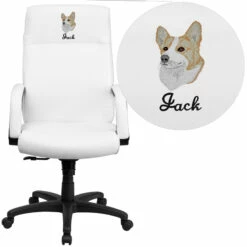 Embroidered High Back White Leather Executive Swivel Chair With Memory Foam Padding With Arms - By Flash Furniture - Madison Seating